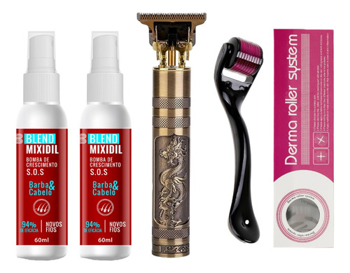 Kit Microagulhamento Dermaroller Crescimento De Barba Cabelo