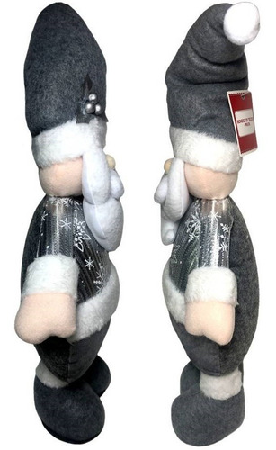 Boneco Papai Noel Prata Prateado Luxo Decoração De Natal