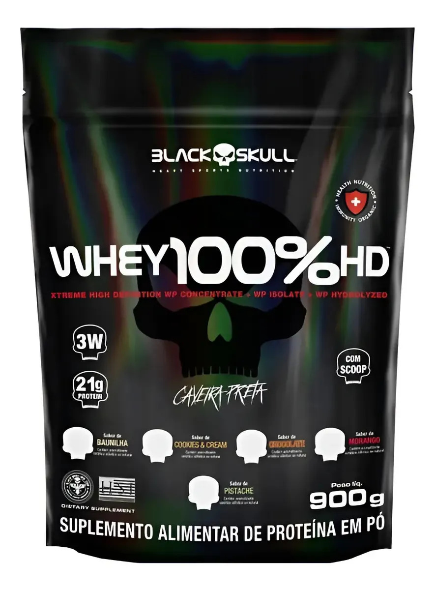 Whey 100% Hd 3w Refil 900g Black Skull Sabor Pistache