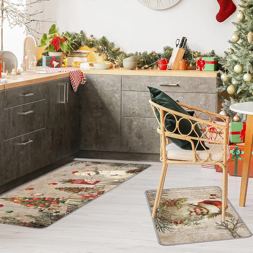 Tapete Para Cocina De Arpillera Diseño Santa Claus 2 Pzas 43.43 Cm 11.4 Cm Santa Claus Multicolor