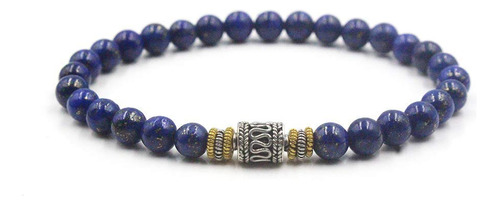 Brazalete De Lapislazuli, Pulsera De Cuentas De Plata Y Plat