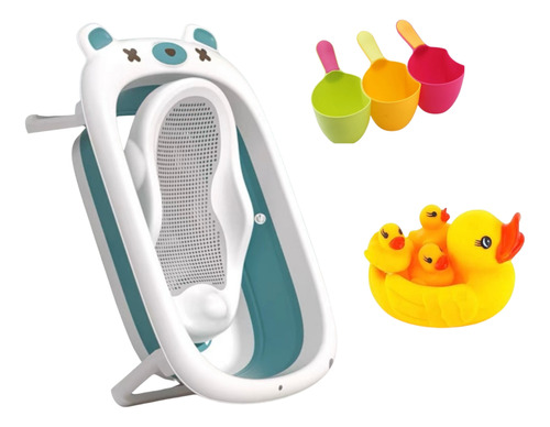 Tina Bebe Bañera Plegable+soporte +juguetes De Ducha Patitos