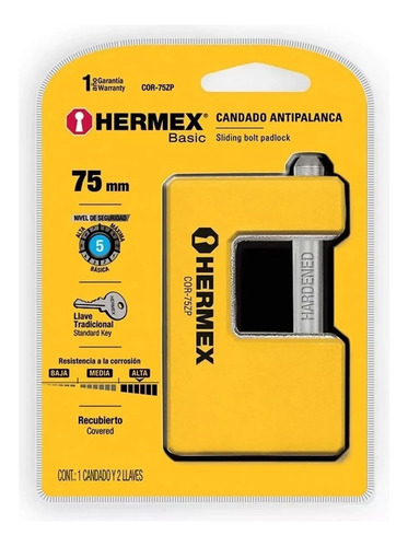 Candado Antipalanca 75mm Cuerpo Metálico Hermex Cor-75zp