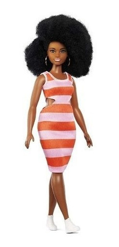 Boneca Barbie Fashionista 105 Negra Afro Vestido Black Top