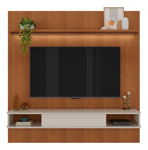 Painel Para Tv Até 75 De Led Detalhe Ripado Guarujá Artely Cor Cinamomo/off Wh