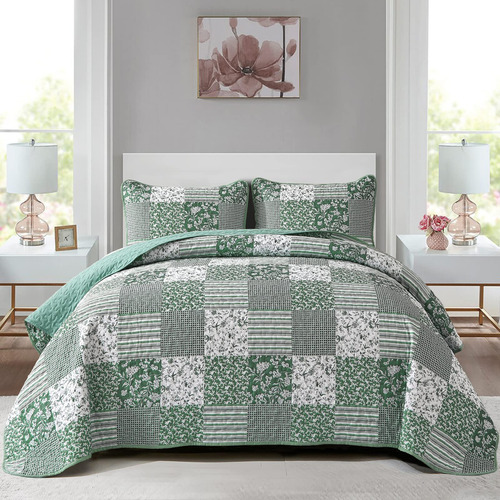 Mybedsoul Juego De Edredon Verde Bohemio Queen De 3 Piezas, 