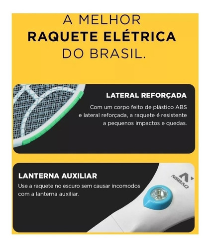 Raquete Elétrica Original Nsbao Com Lanterna Mata Mosquito