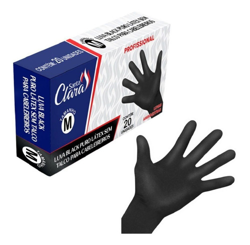 Luva De Latex Preta Maxiblack M (caixa Com 20 Unidades) Com pó Não Cor Preto