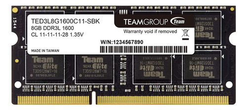 Memoria Ram Team Group Elite 8gb Ddr3l Sodimm 1600mhz Negra