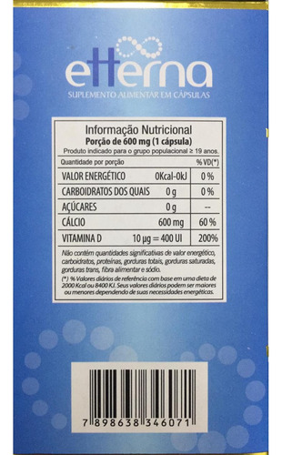 Cálcio D3 Multivitamínico Etterna C/60 Cáps Ossos Fortes