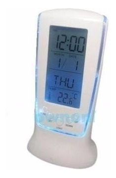 Reloj Digital Lcd Con Luz Alarma Calendario Termostato Blanc