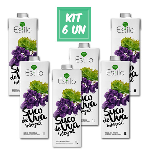 Suco De Uva Integral + Estilo Sem Conservantes 1l Kit 6 Und