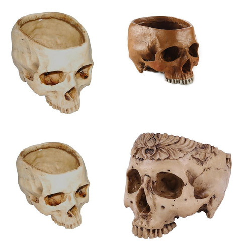 4 Piezas Resina Resina Cráneo Humano Diseño Flor Bonsai