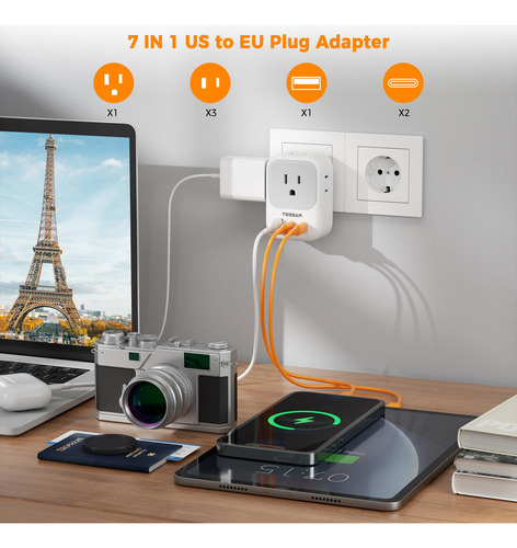 Adaptador De Viagem Tessan Type C Com 4 Tomadas E 3 Portas U