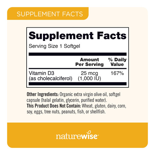 Naturewise Vitamina D3 1000ui 360 Cápsulas