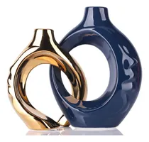 Comprar Juego De 2 Jarrones De Cerámica De Oro Azul Para Decoración