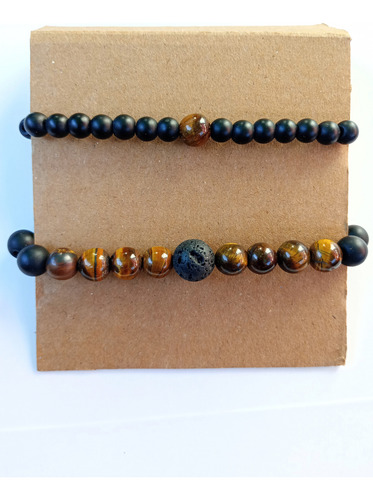 Pulseras Para Hombre, Piedra Onix, Y Ojo De Tigre Café Onix Y Ojo De Tigre Café 6 Cm 16 Cm