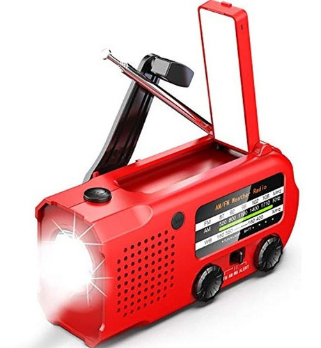Radio De Emergencia Noaa/am/fm Con Alarma Y Linterna Rojo