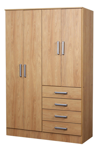 Placard Ropero Dormitorio Melamina 4ptas 4caj Organizador Color Hickory Natural