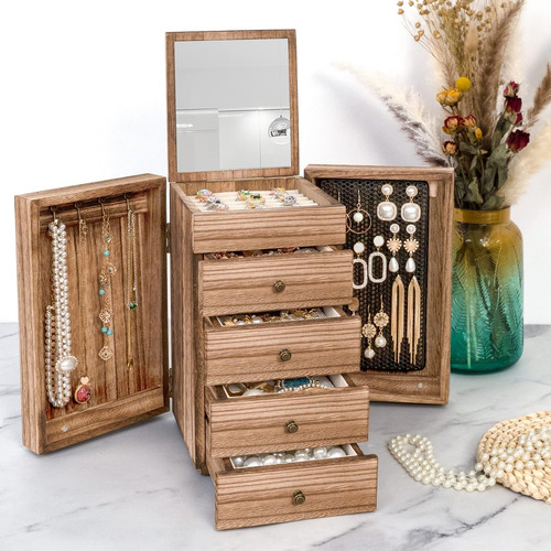 Meangood Joyero De Madera Para Mujer, Caja Organizadora De 5