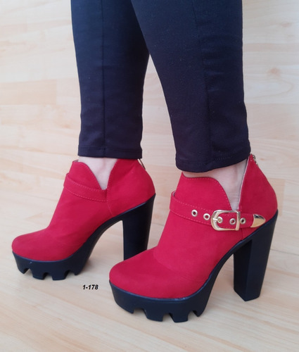 Zapato De Dama Botin Alto Color Rojo Casual Moda