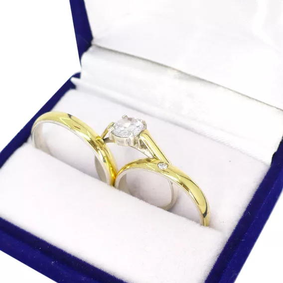 Alianzas Y Anillo Compromiso Piedra Premium Oro Y Plata