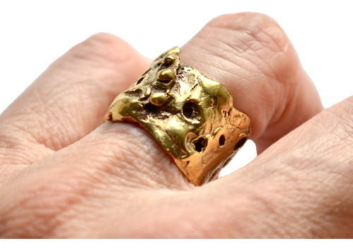 Imagen 1 de 7 de Anillo Dorado Espuma, Modelado, Texturas, Macizo De Bronce