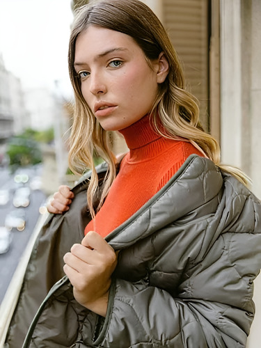 Campera Puffer Over Matelaseada Rombos. Moda Mujer. Oferta