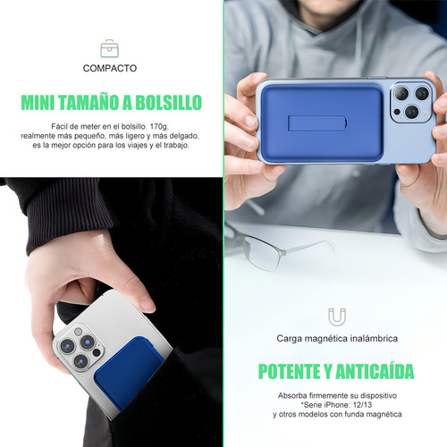 Power Bank Inalámbrico Magnético 10000mah Saiviek S1032- Azul Cargador 5.0a 22.5w Carga Super Rápida,bateria Portatil Pila De Usb-c Con 3 Salida Con Soporte ,banco De Energía Magsafe Azul