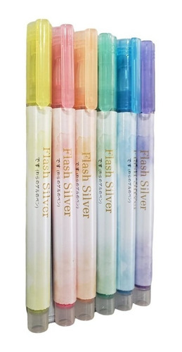 Marca Texto Glitter Com 6 Cores Flash Silver