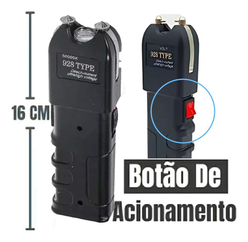 Máquina Lanterna De Choque Taser Original Defesa Bivlt Preto Branco Preto