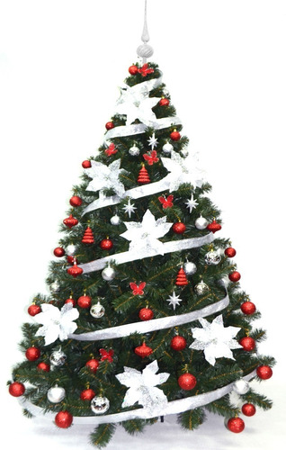 Árbol De Navidad Premium 2,10 Adornos Rojo-plata Blackfriday