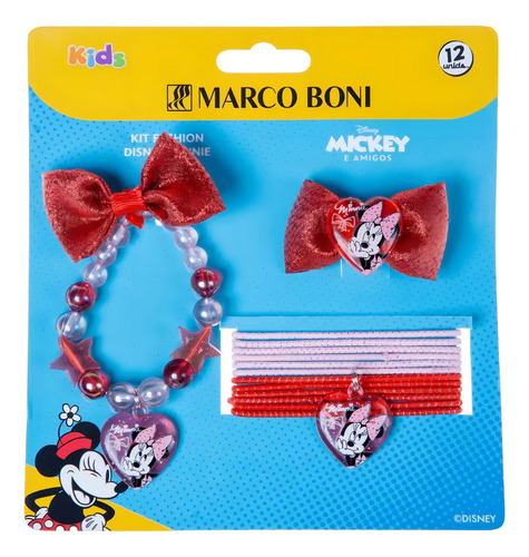 Kit Infantil Presilha Elástico E Pulseira Minnie Marco Boni Cor Vermelho