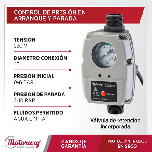 Imagen 2 de 9 de Presurizador Regulable Controlex Motorarg 1 220 Volts