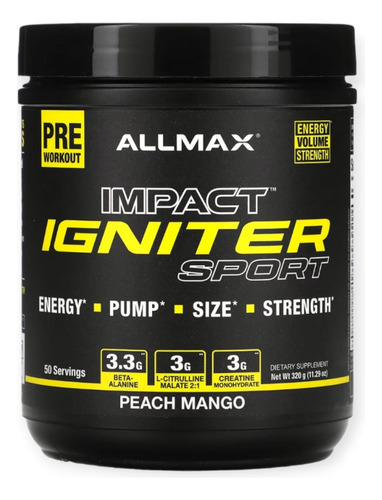 Impact Igniter Sport (pre Entreno) 50sv Peach Mango - Allmax Sabor Peach/mango