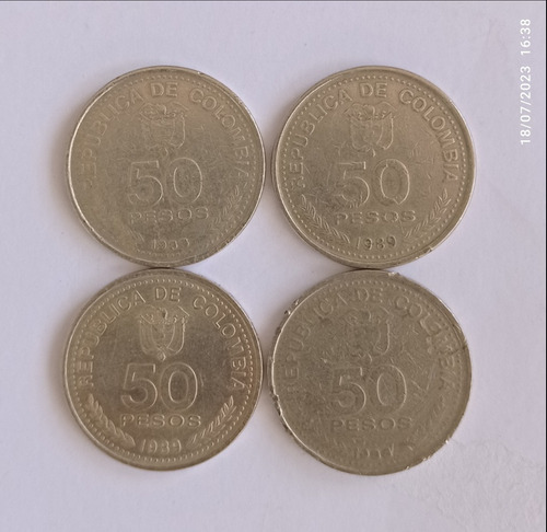 4 Monedas Colombia 50 Pesos 1989 Una Sin Circular