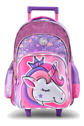 Imagen 1 de 4 de Mochila Footy Con Carro 18 Con Luz Queen Unicornio