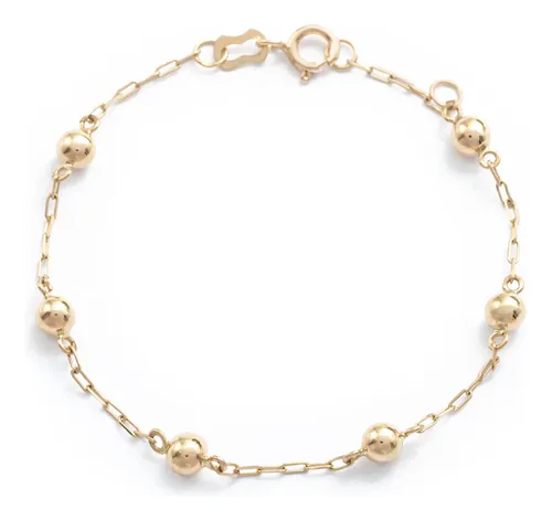 Pulseira Infantil Bolinha 3,5mm Em Ouro 18k Dourado 12.5 Cm