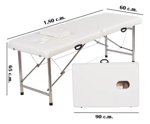 Imagen 2 de 3 de Camilla Masajes Profesional Portátil Blanca + Almohada