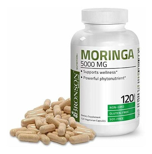 Cápsulas De Moringa 5000 Mg Súper Energizantes, 120 Cápsulas Vegan