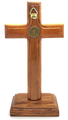 Crucifixo Mesa Cruz Sagrada Medalha São Bento 17cm Stlr 04