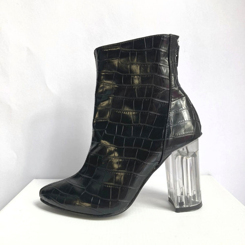 Bota Negra Con Tacón Transparente