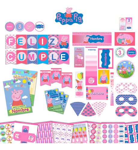 Kit Imprimible Cumple + Candy Editable - Peppa Pig