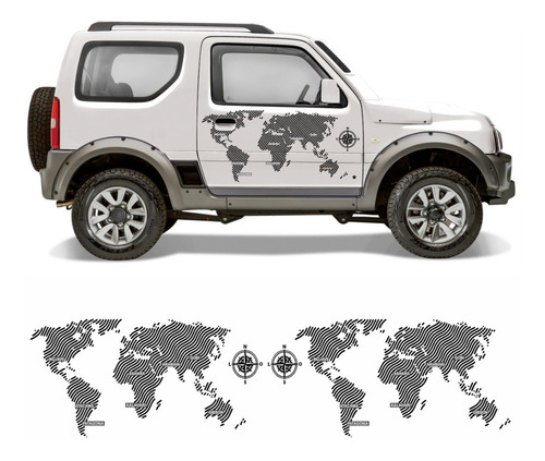 Kit Adesivo Faixa Lateral Suzuki Jimny Mapa Mundi Paises Par