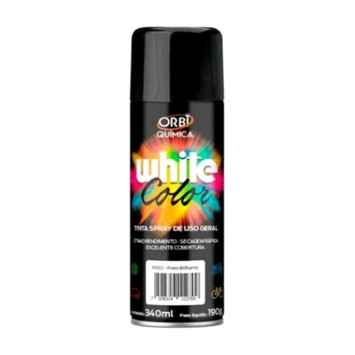 Tinta Spray White Color Preto 340ml Uso Geral Orbi