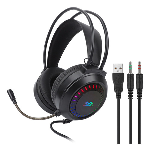 Audífonos Gamer Rgb Aux 3.5mm Microfono Miccell On Ear Color Negro