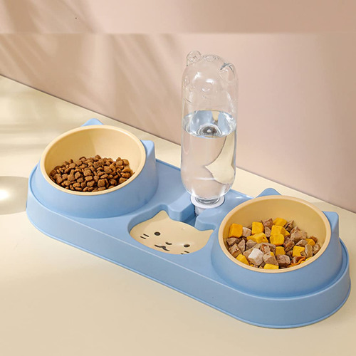 Cuencos Triples De Comida Para Gatos Con Dispensador De Agua