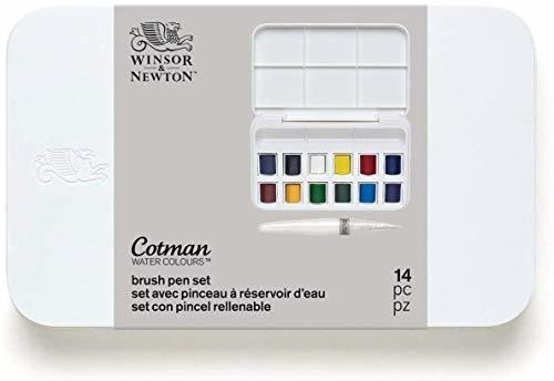 Juego De 2 Pinceles En Pluma Y 12 Acuarelas Winsor Y Newton 