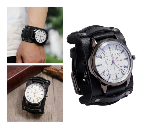 2 Uds., Reloj Con Puntero Punk Retro, Correa Ancha De Cuero,