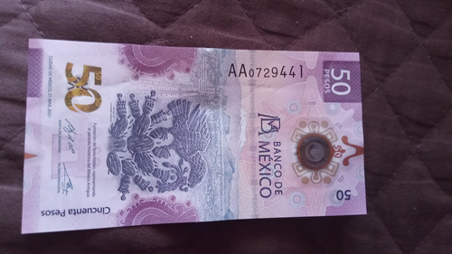 Biyete De 50 Pesos Dela Serie Aa En Conmemoración De Tenohct